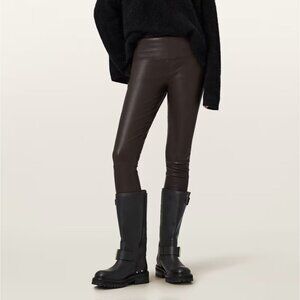 AllSaints Size 6 Bitter Brown Cora Leather Stretch Skinny Fit Ankle Leggings